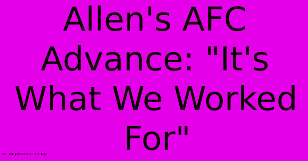 Allen's AFC Advance: 