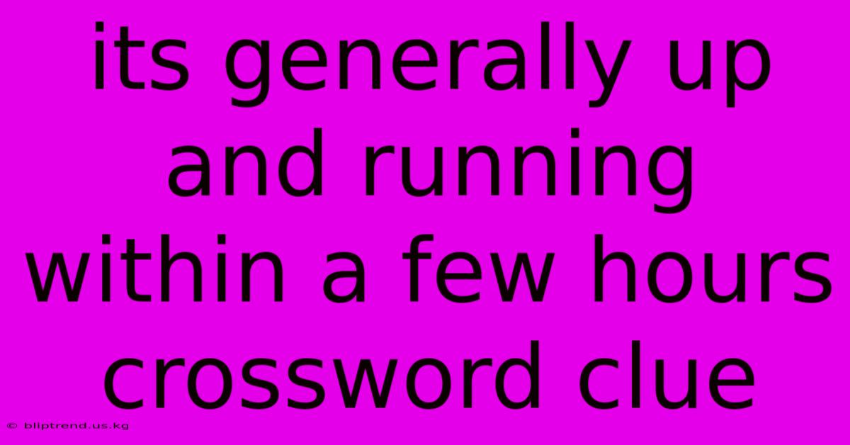 Its Generally Up And Running Within A Few Hours Crossword Clue