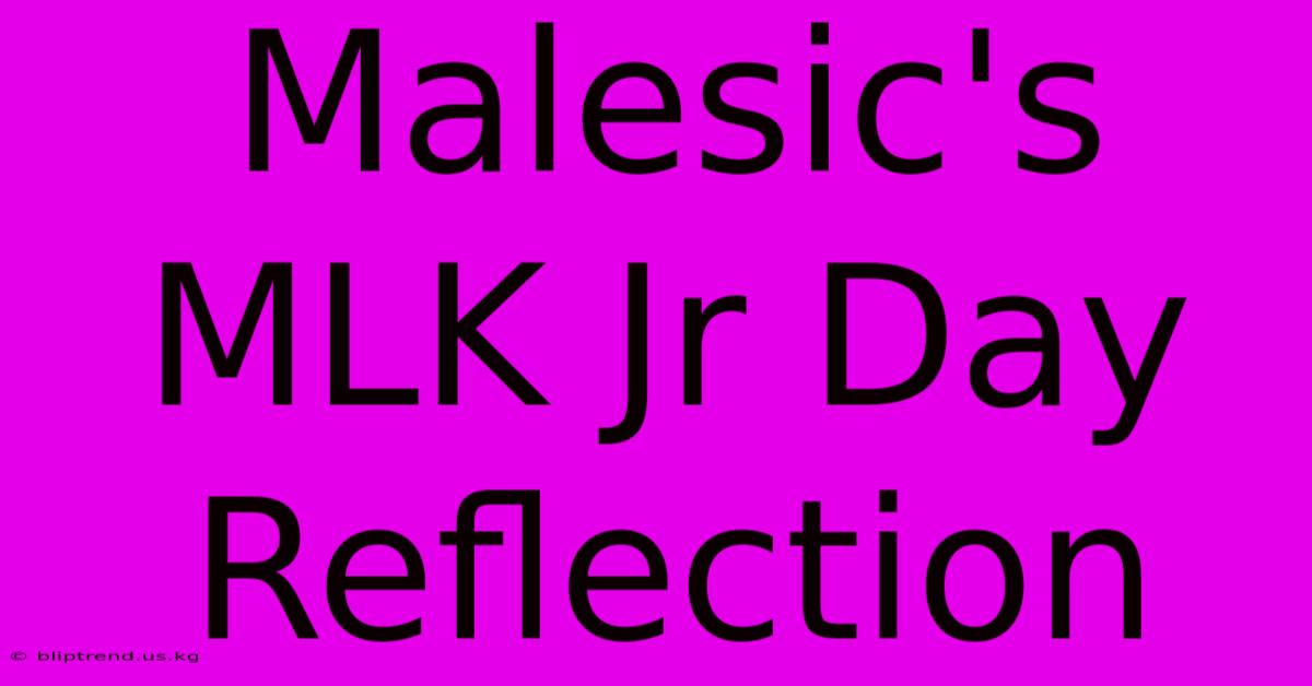 Malesic's MLK Jr Day Reflection