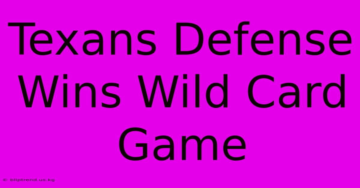 Texans Defense Wins Wild Card Game